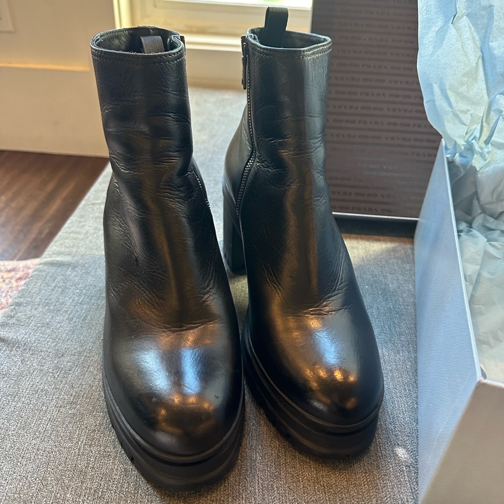 Prada Black Heeled Boots with Chunky Heel - Picture 9 of 14